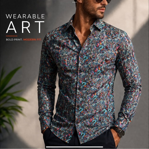 Signum Other - Signum Berlin 1926 Abstract Paint Splatter Modern Fit Wearable Art Button Up Med